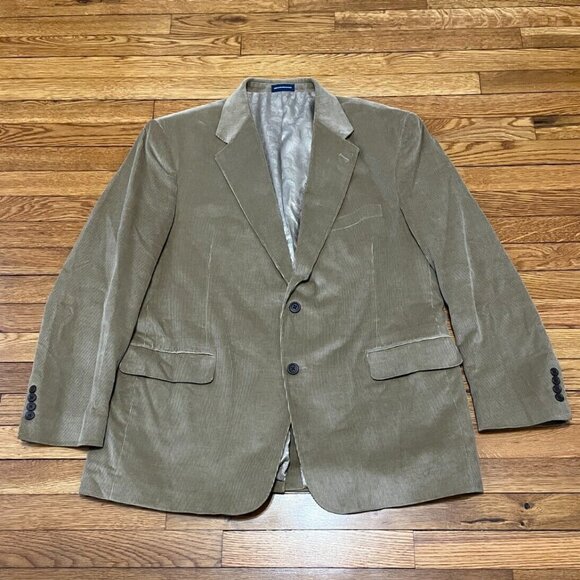Stafford Mens Corduroy Blazer Jacket Size 46R Tan Beige 2 Button Sport Coat VTG - Picture 1 of 7